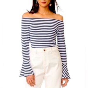 Club Monaco Blue and White Striped Bethshiba Top; Size XS